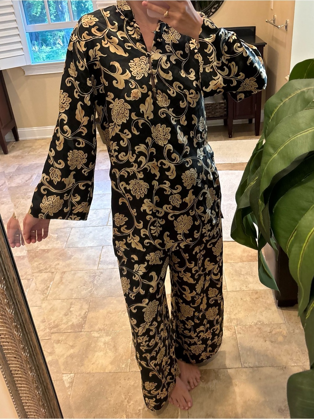 Natori Satin Pajamas black and gold